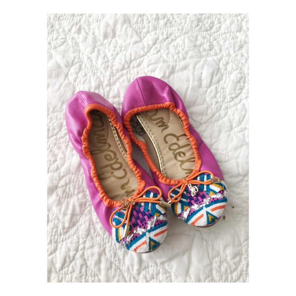 Girls Sam Edelman Felicia Ballet flats | Sz 13 | embroidered hot pink bow